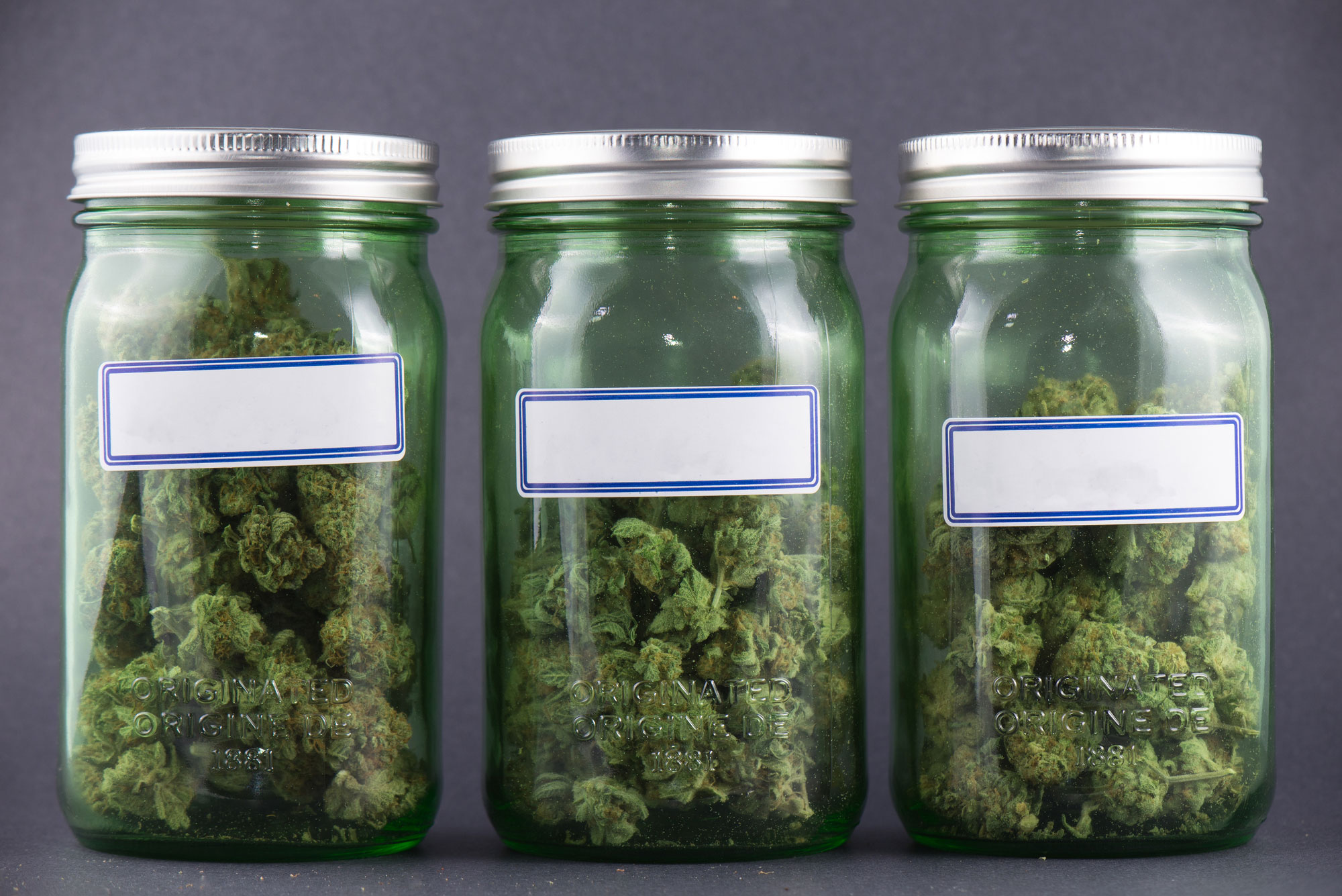 different strains and flowers of marijuana inside a jar